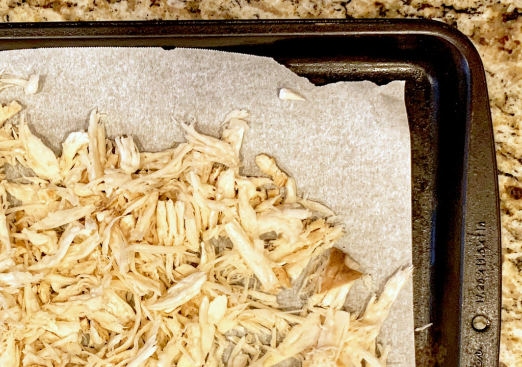 Mushroom Sandwich - shredded King Oyster mushrooms on pan